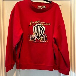 Vintage Large Unisex Looney Tunes Warner Bros Red Sweatshirt with Characters